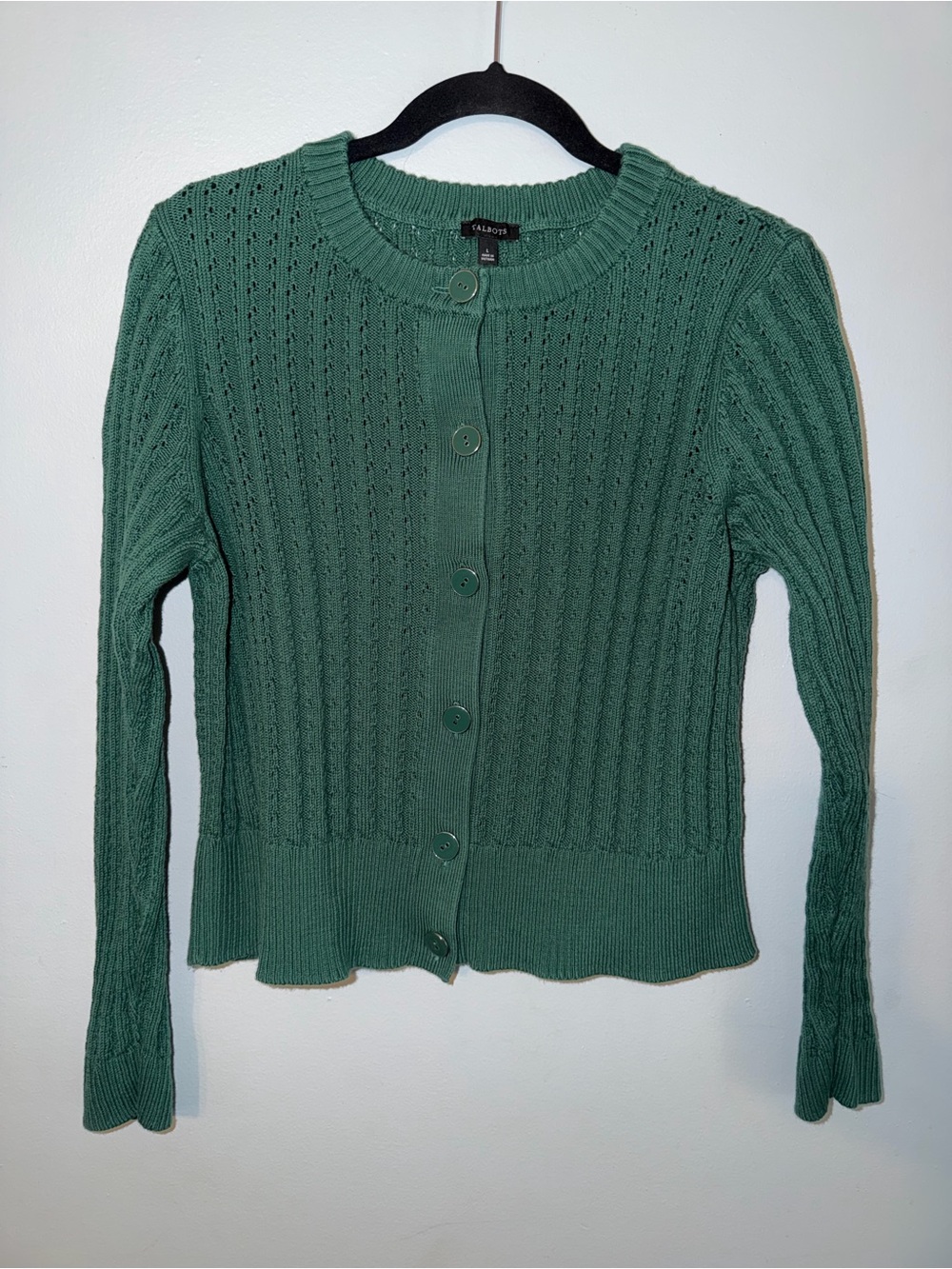 Talbots Emerald Green Button-Up Knit Cardigan